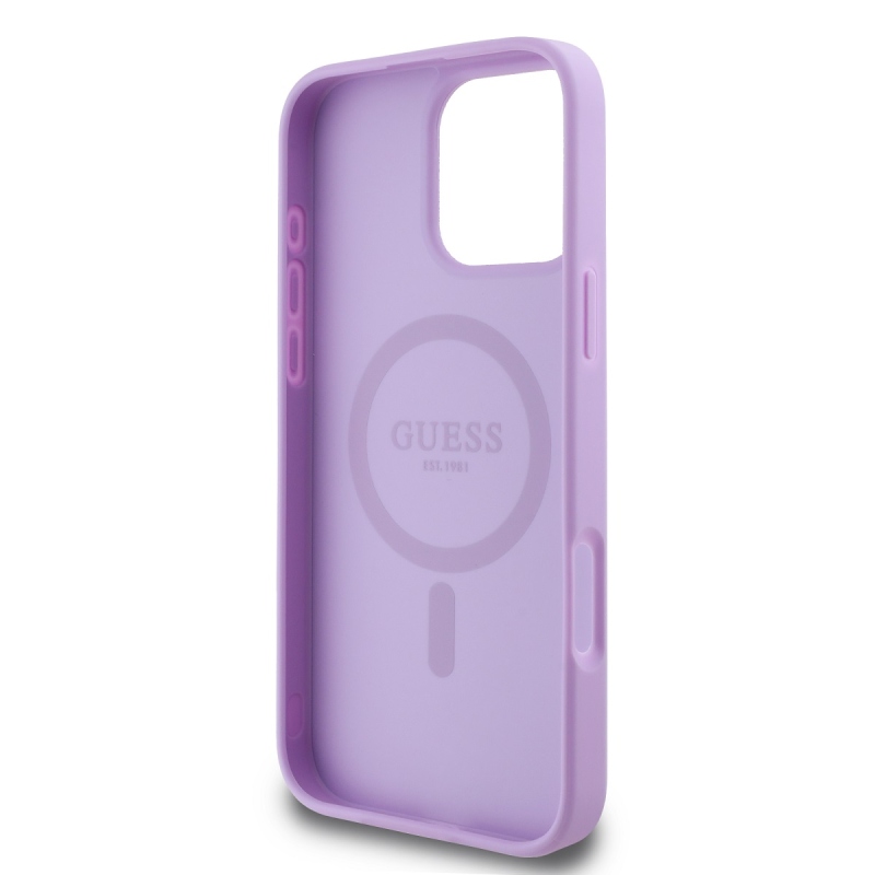 Guess PU Grained Classic Logo MagSafe Zadný Kryt pre iPhone 16 Pro Purple