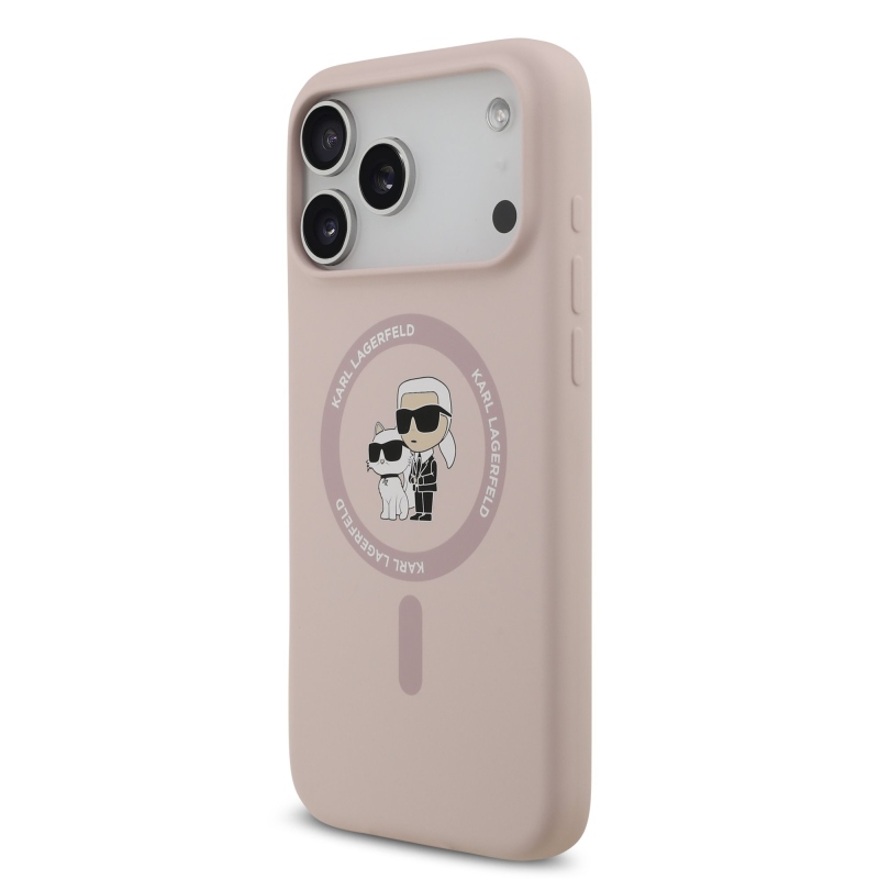 Karl Lagerfeld Tekutý silikónový kryt Karl and Choupette MagSafe pre iPhone 17 Pro Max Pink