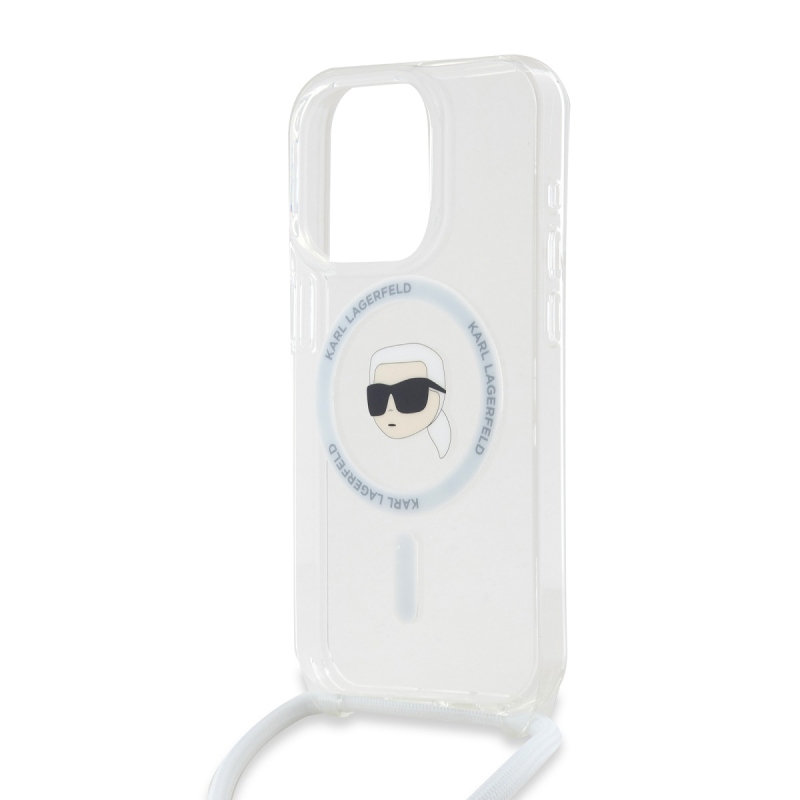 Karl Lagerfeld IML Crossbody Karl Head MagSafe Zadný Kryt pre iPhone 15 Pro Transparent