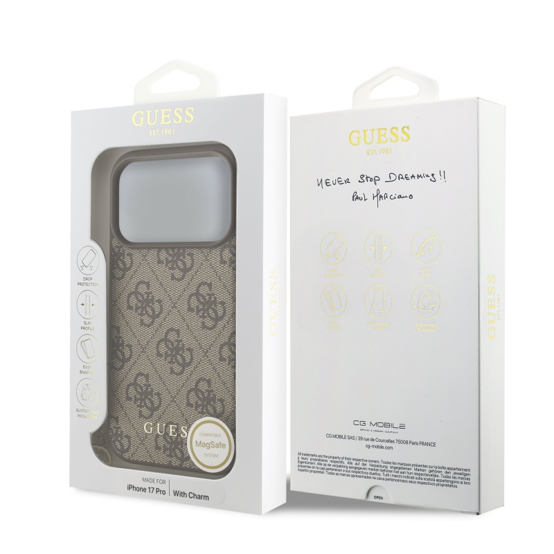 Guess 4G Charm Zadný kryt pre iPhone 17 Pro Tone on Tone Brown