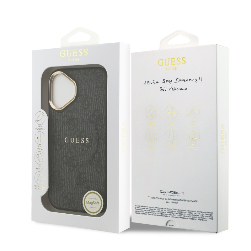 Guess PU kožený zadný kryt 4G Gold Frame MagSafe pre iPhone 17 Black