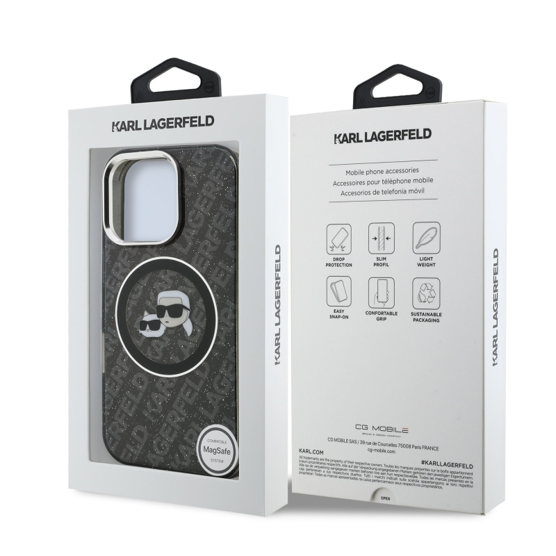 Karl Lagerfeld IML K&CH Heads Repeated Logo MagSafe Zadný Kryt pre iPhone 16 Pro Black