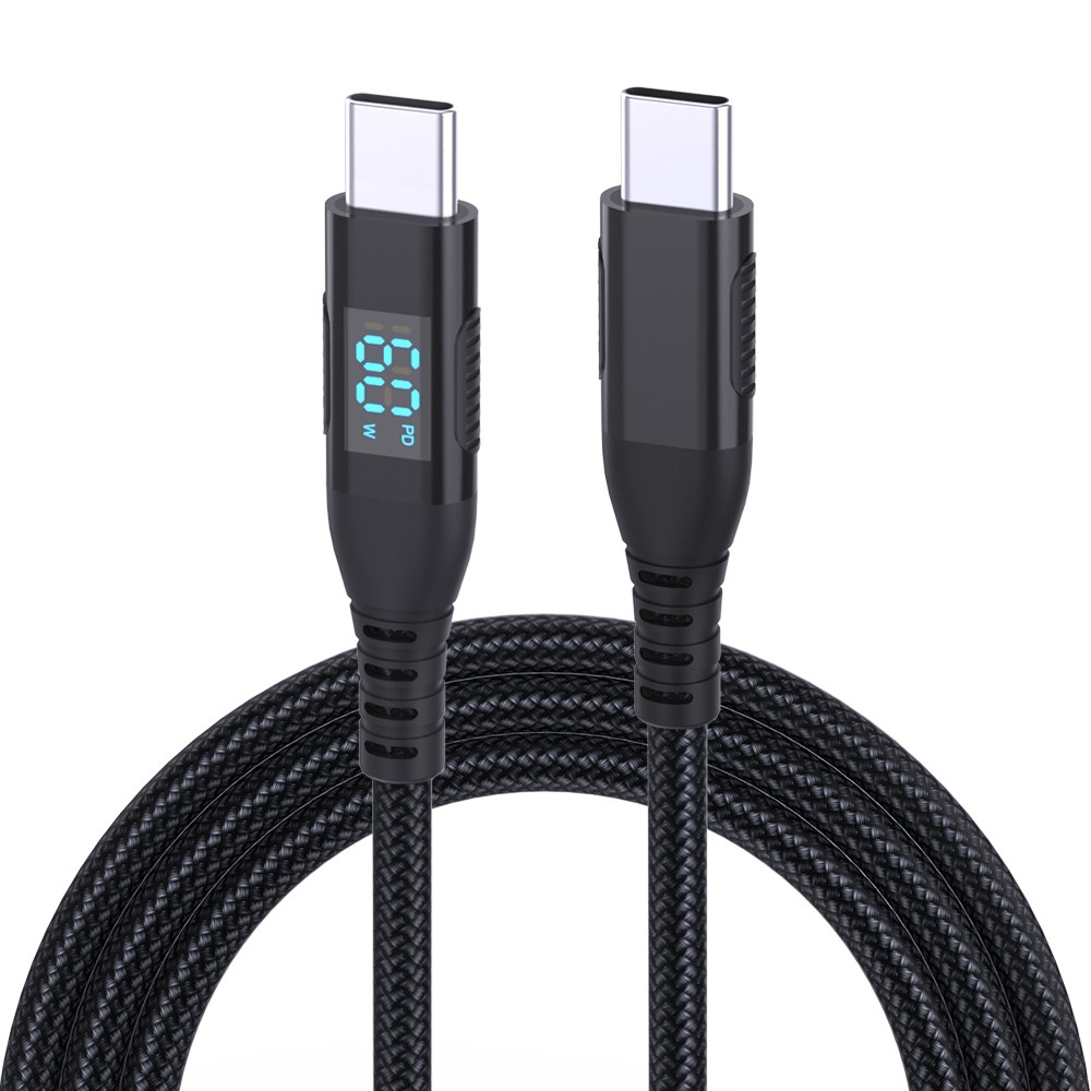 Nylonový kábel USB-C / USB-C s displejom 3m 60W - čierny