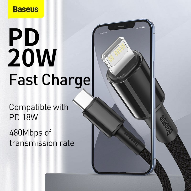 Baseus High Density Braided Series Fast Charging Dátový Kábel USB-C - Lighting 20W 1m Black