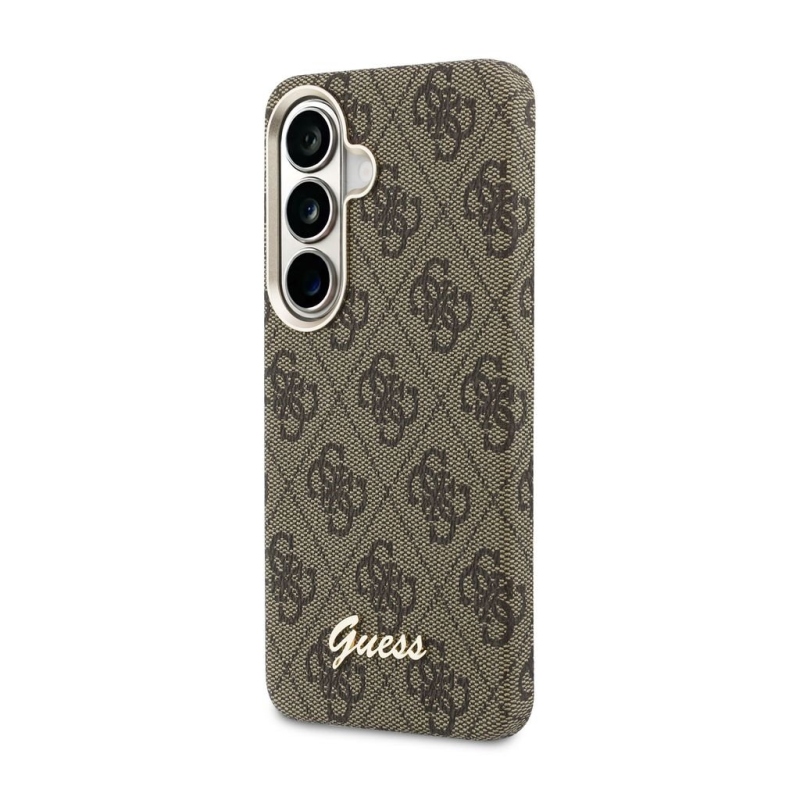 Guess PU 4G Script Metal Logo Magnetic Back Cover pre Samsung Galaxy S26 Brown