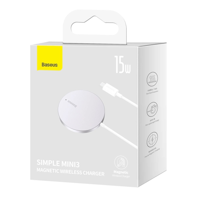 Baseus Simple Mini3 Magnetická Bezdrôtová Nabíjačka 15W White