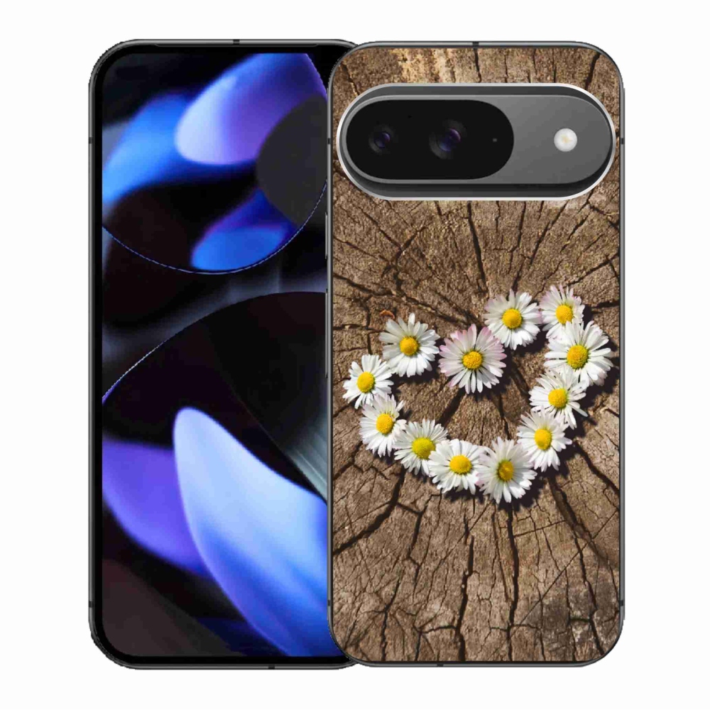 Gélový kryt mmCase na Google Pixel 9/9 Pro - srdce z margaréty