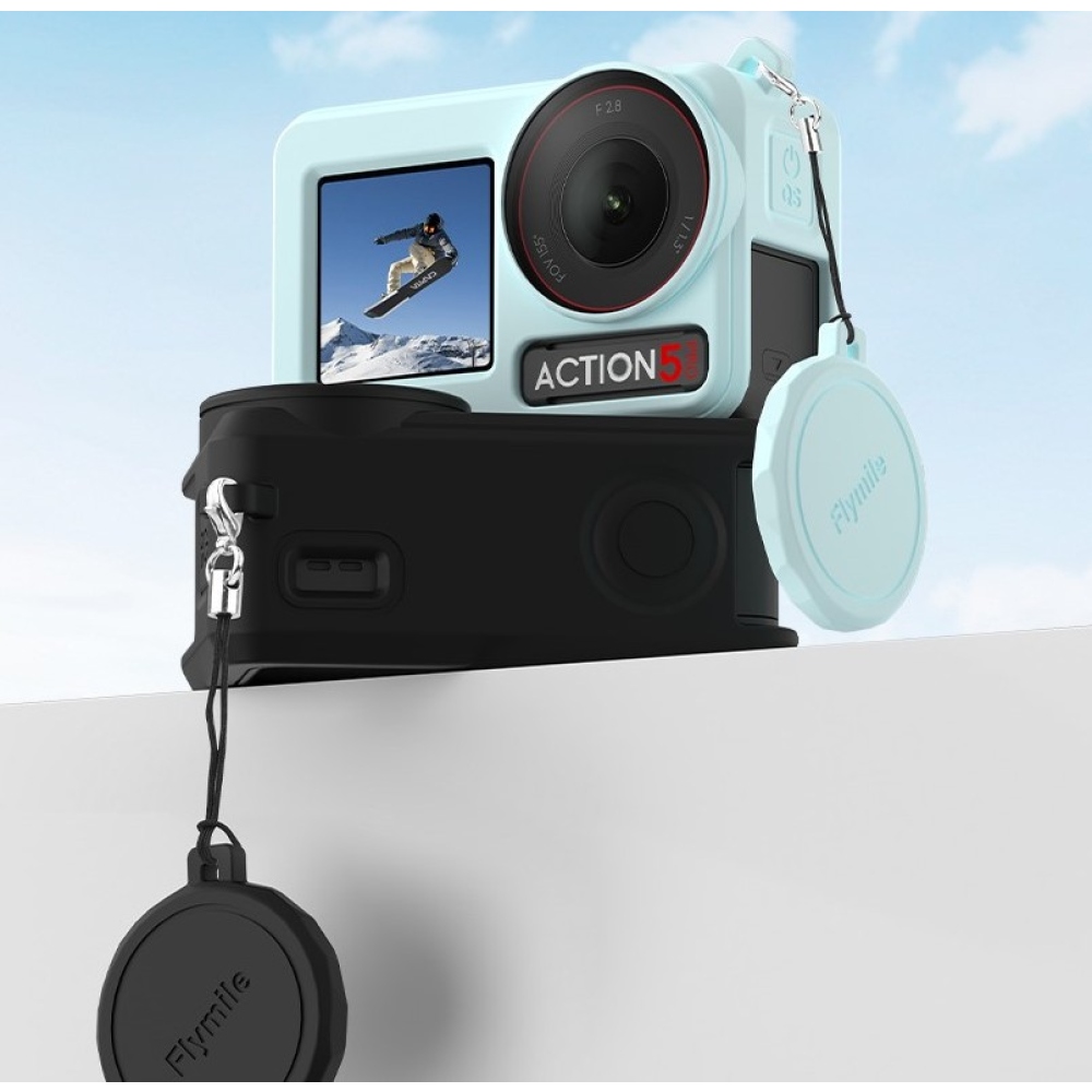 FLYMILE silikónový ochranný obal s krytkou objektívu pre DJI Osmo Action 5 Pro - čierny