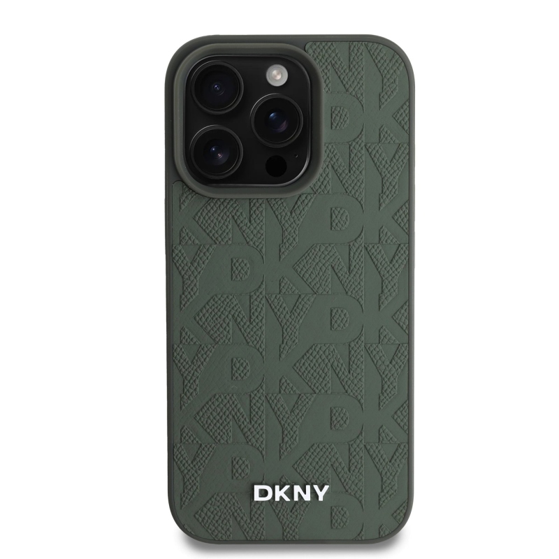 DKNY PU Leather Grid Pattern Magsafe Zadný Kryt pre iPhone 16 Pr0 Max Green