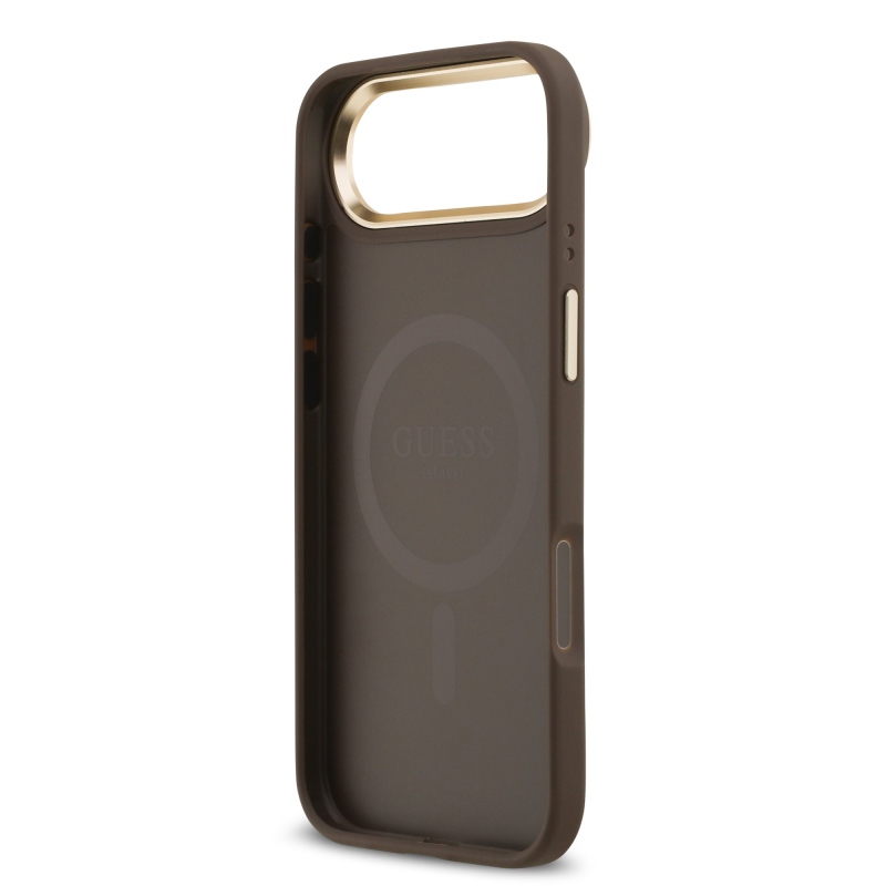 Guess PU kožený zadný kryt 4G Gold Frame MagSafe pre iPhone Air Brown