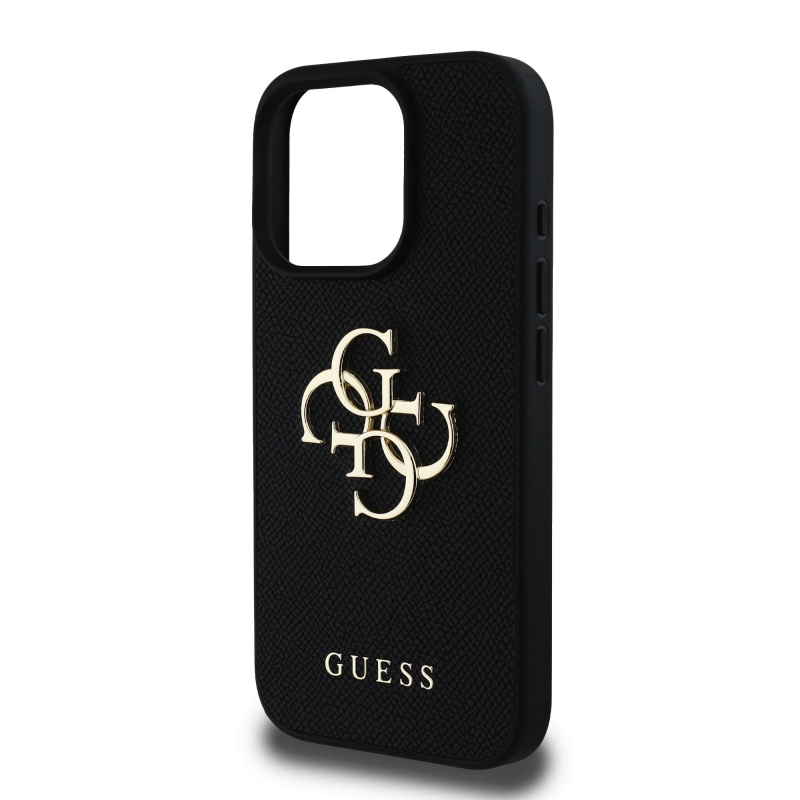 Guess PU Grained 4G Metal Logo Zadný Kryt pre iPhone 15 Pro Black
