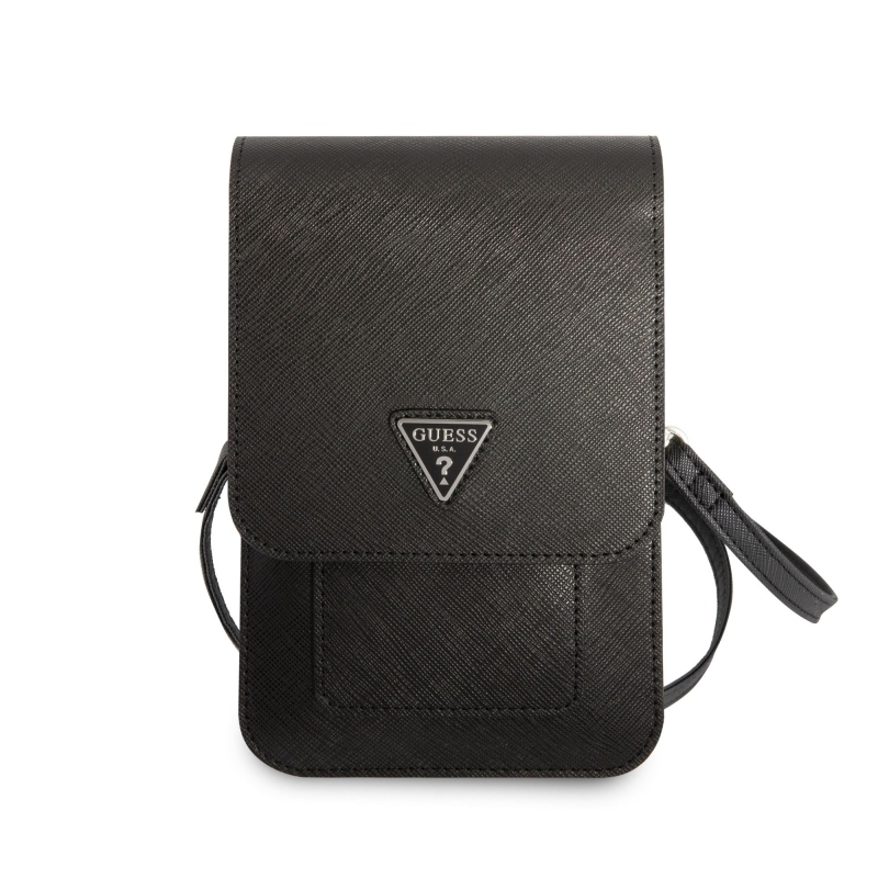 Guess PU Saffiano Triangle Logo Phone Bag Black