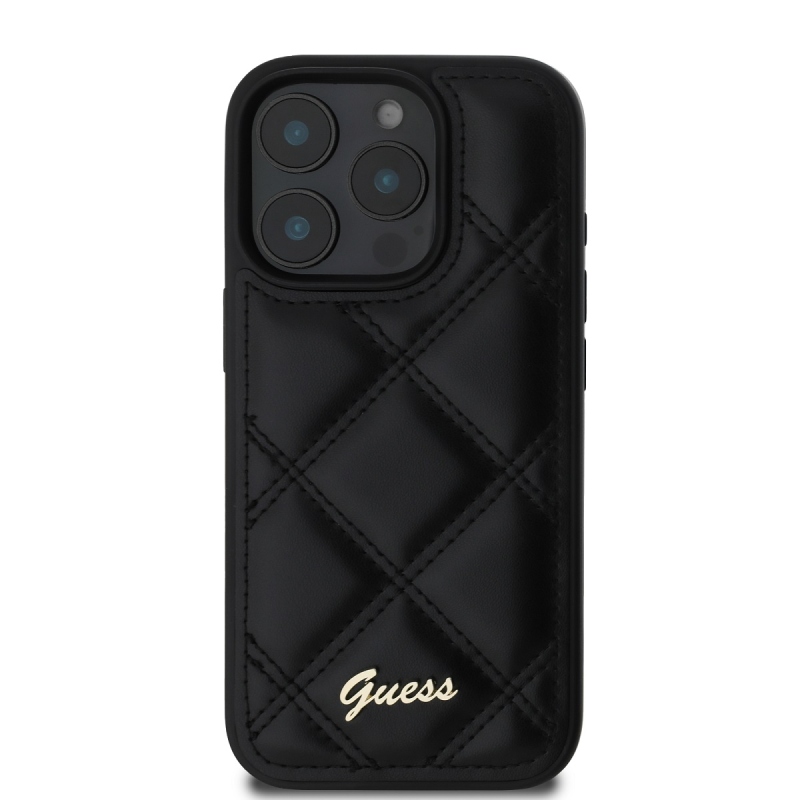 Guess PU Leather Quilted Zadný Kryt pre iPhone 16 Pro Max Black