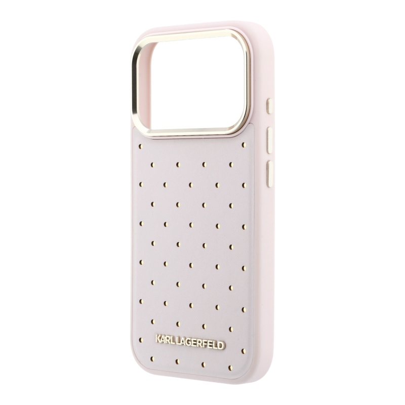Karl Lagerfeld PU Perforated Gold Dots MagSafe zadný kryt pre iPhone 17 Pro, ružový