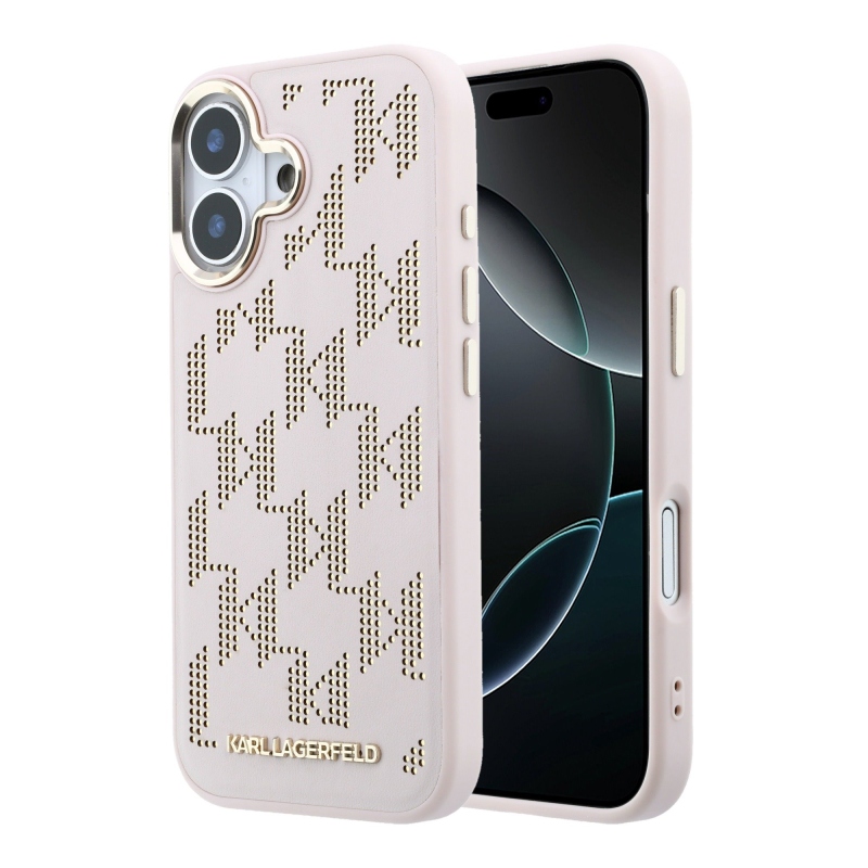 Karl Lagerfeld PU perforovaný Monogram MagSafe zadný kryt pre iPhone 17, ružový