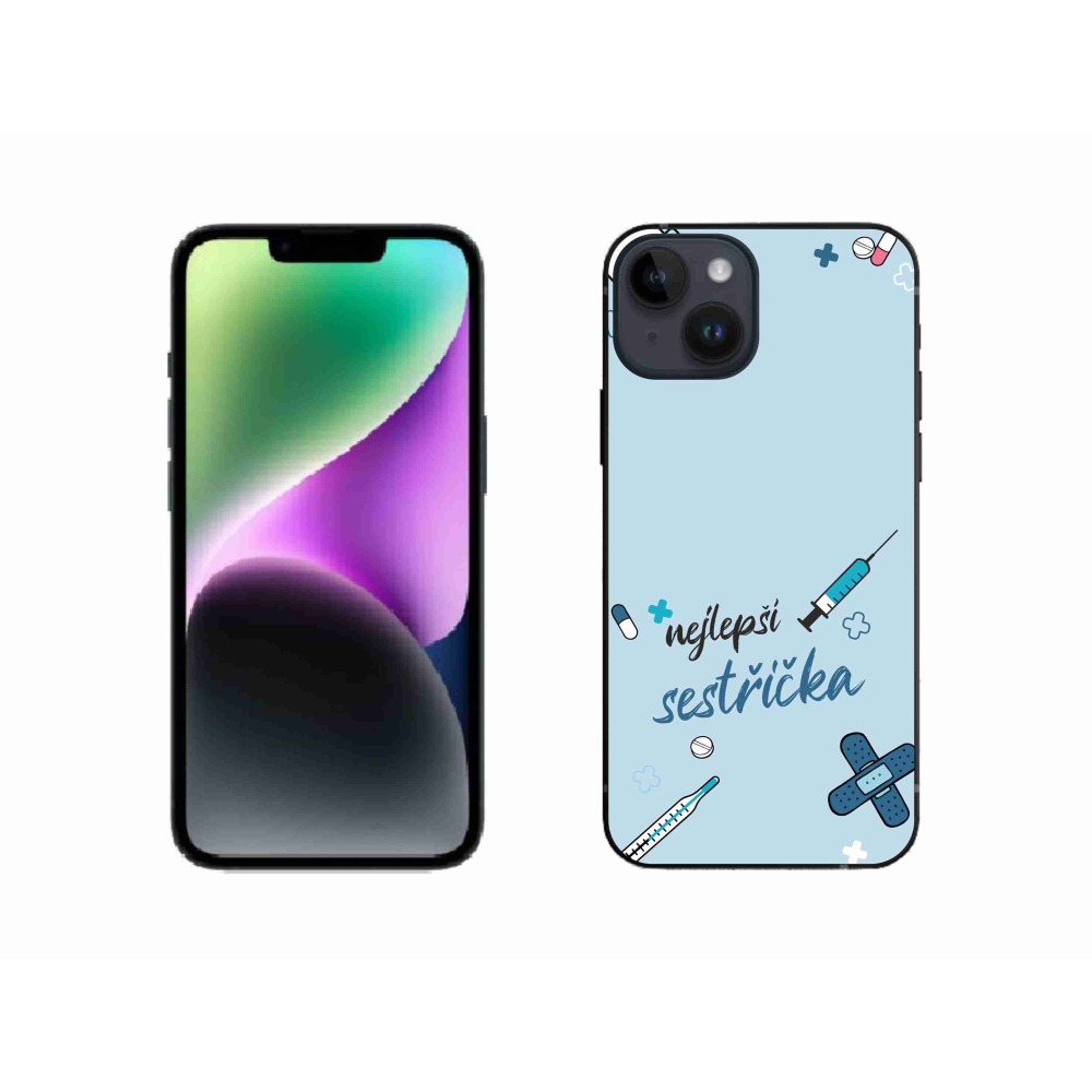 Gélový kryt mmCase na iPhone 14 - najlepšia sestrička modré pozadie