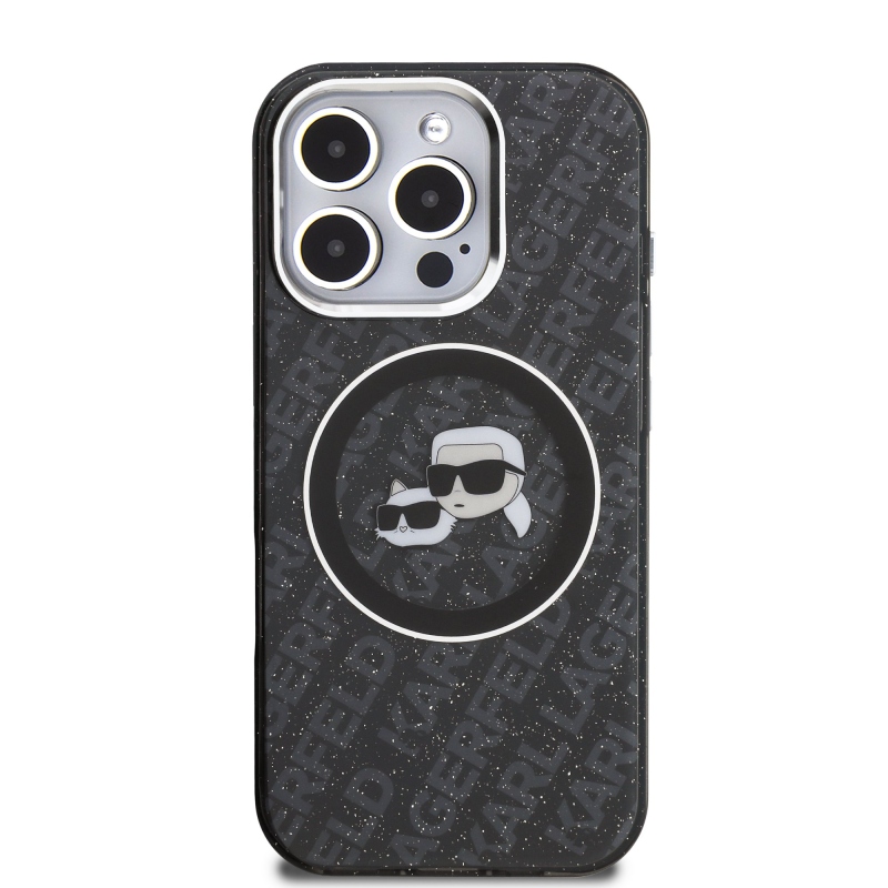 Karl Lagerfeld IML K&CH Heads Repeated Logo MagSafe Zadný Kryt pre iPhone 16 Pro Black