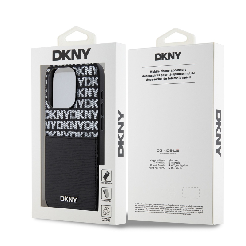 DKNY PU Leather Repeat Pattern Card Pocket Zadný Kryt pre iPhone 14 Pro Black