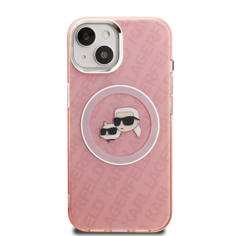 Karl Lagerfeld IML K&CH Heads Repeated Logo MagSafe Zadný Kryt pre iPhone 15 Pink