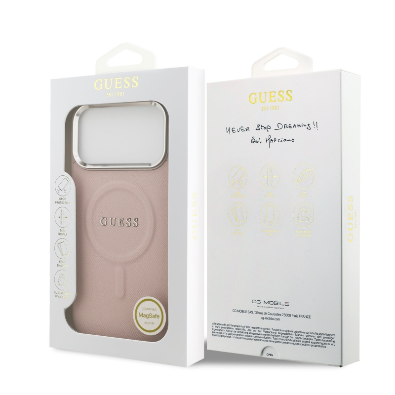 Guess PU Saffiano MagSafe zadný kryt pre iPhone 17 Pro Pink