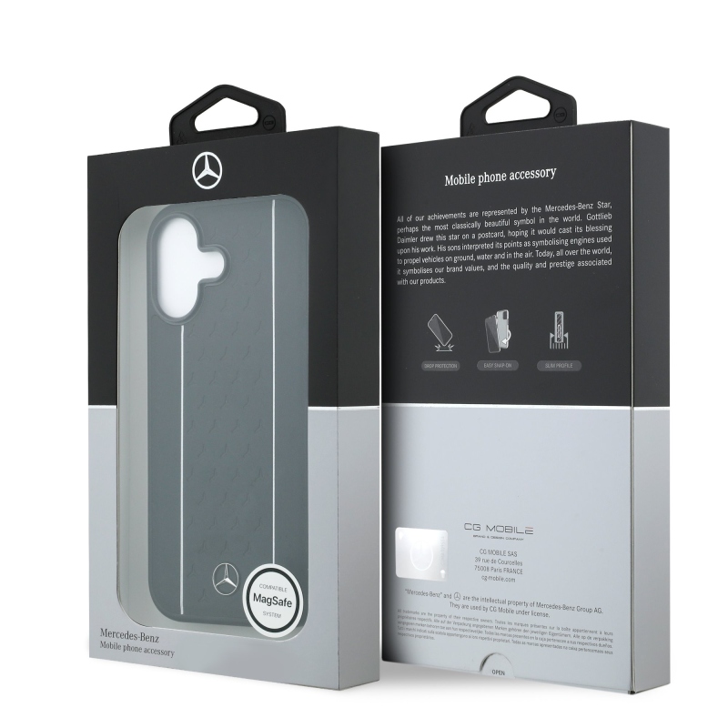 Mercedes Kožený zadný kryt MagSafe so vzorom hviezd a pruhov pre iPhone 17 Black/White