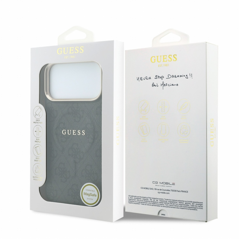 Guess PU Leather 4G Gold Frame Embossed MagSafe zadný kryt pre iPhone 18 Pro, čierny