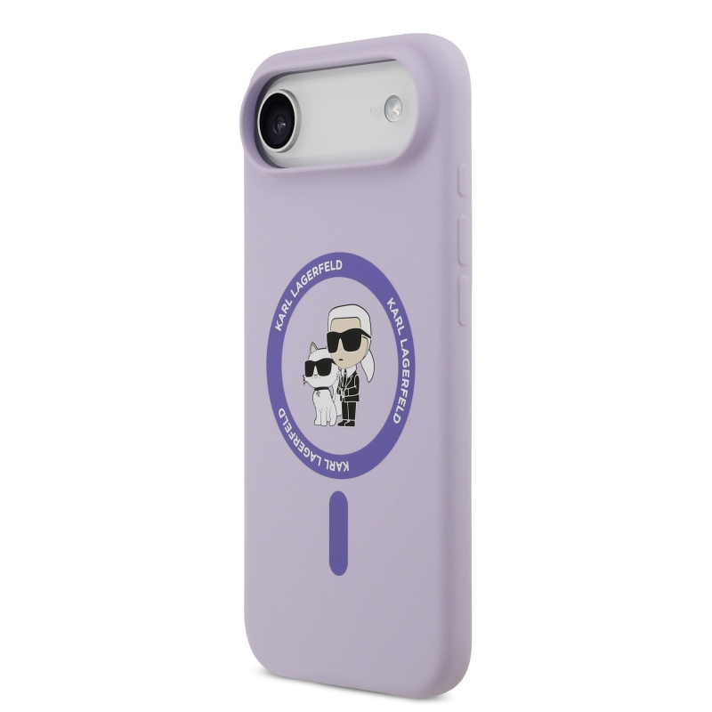 Karl Lagerfeld Tekutý silikónový kryt Karl and Choupette MagSafe pre iPhone 17 Air Purple