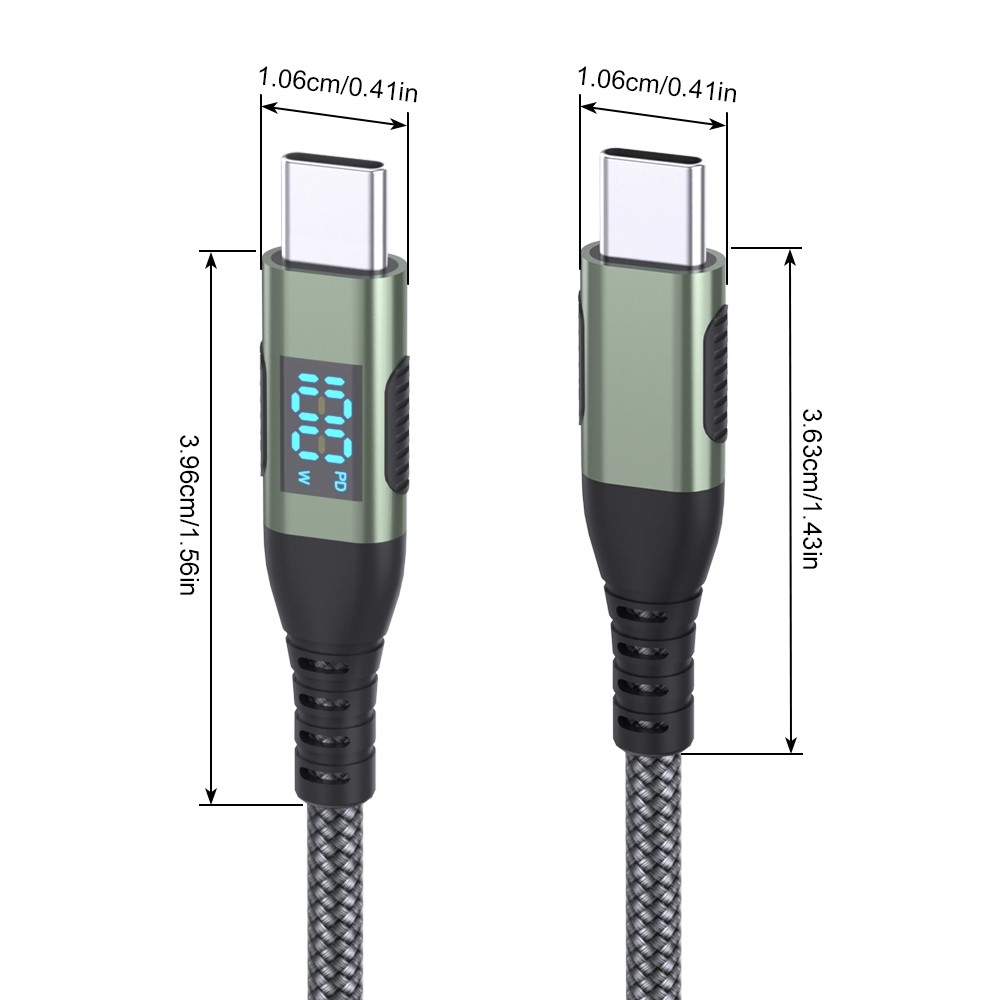 Nylonový kábel USB-C / USB-C s displejom 1m 100W - šedý