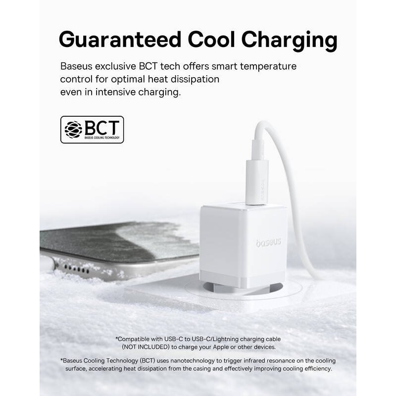 Rýchla nabíjačka Baseus Palm USB-C 20W + dátový kábel USB-C/USB-C 1m biela