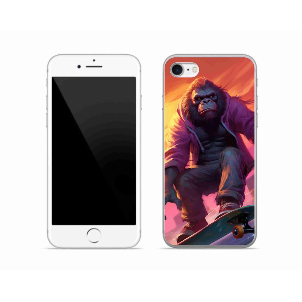 Gélový kryt mmCase na iPhone SE (2020) - gorila na skateboarde