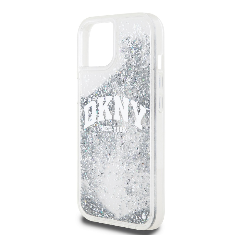 DKNY Liquid Glitter Arch Logo Zadný Kryt pre iPhone 14 Transparent