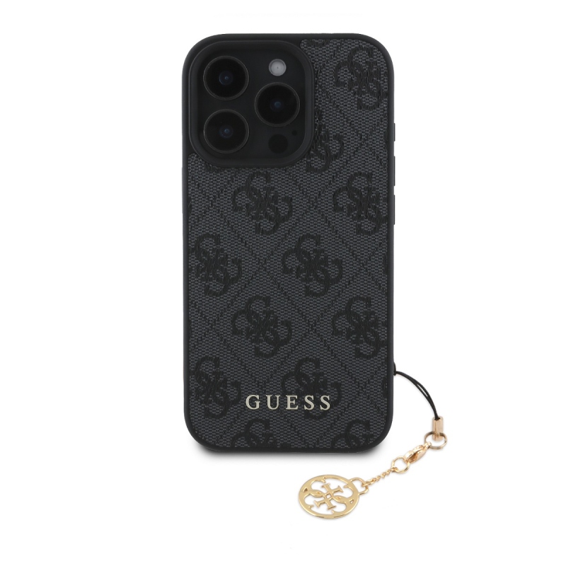 Guess 4G Charm Zadný Kryt pre iPhone 16 Pro Tone on Tone Grey