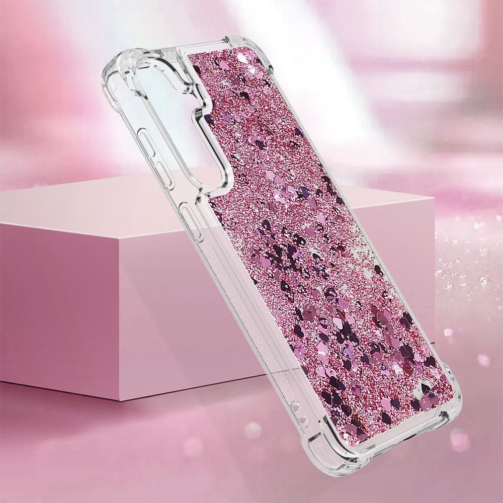 Glitter presýpací gélový obal na mobil Samsung Galaxy S24+ - ružovozlatý/srdiečka