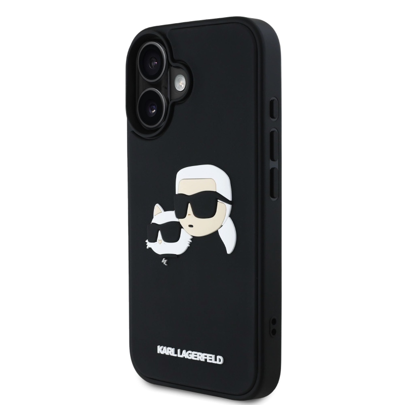 Karl Lagerfeld 3D Rubber Double Heads Zadný Kryt pre iPhone 16 Black