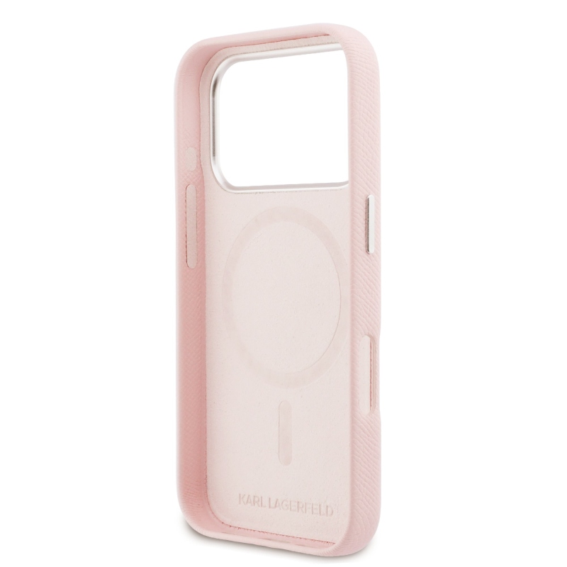 Karl Lagerfeld PU Karl and Choupette Heads Pins MagSafe zadný kryt pre iPhone 17 Pro Pink