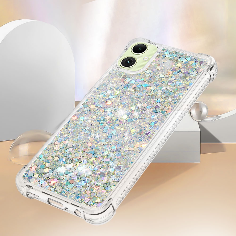 Glitter presýpacie gélový obal na Samsung Galaxy A07 4G - strieborný/srdiečka