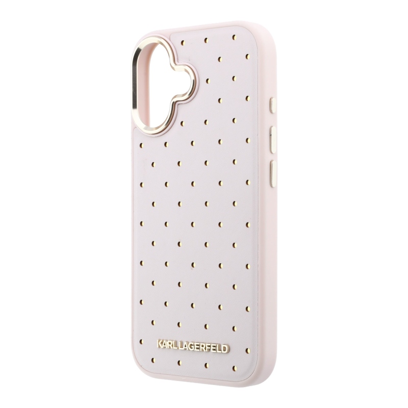 Karl Lagerfeld PU Perforated Gold Dots MagSafe zadný kryt pre iPhone 17, ružový