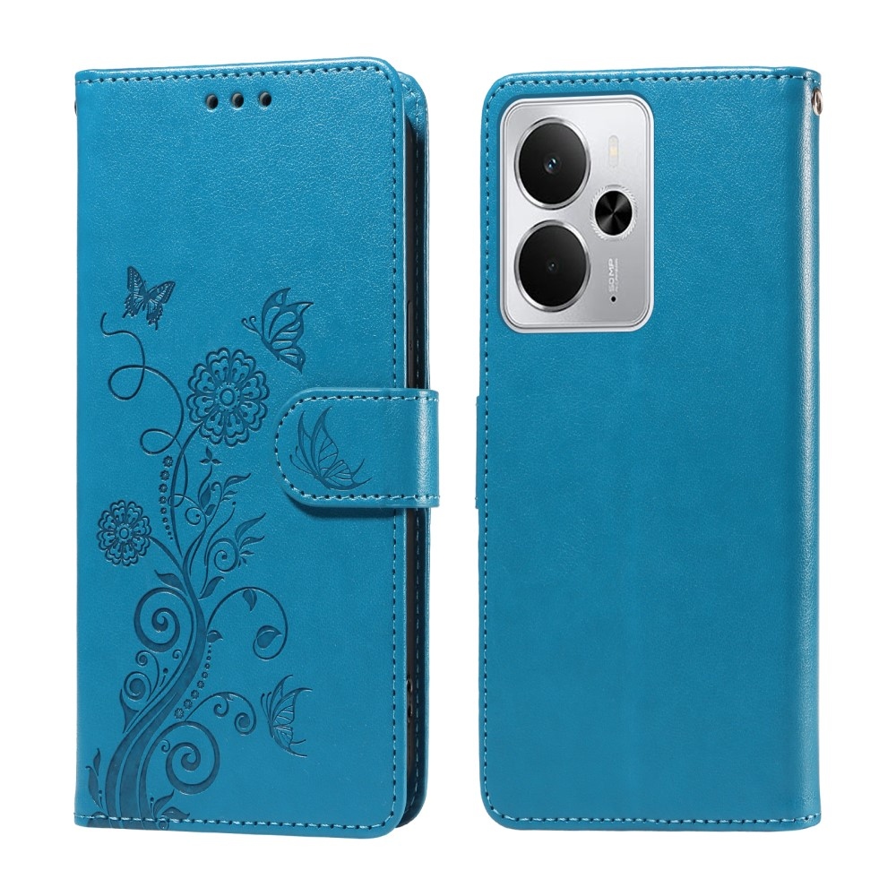 Flowery knižkové puzdro na Realme 14 5G - modré