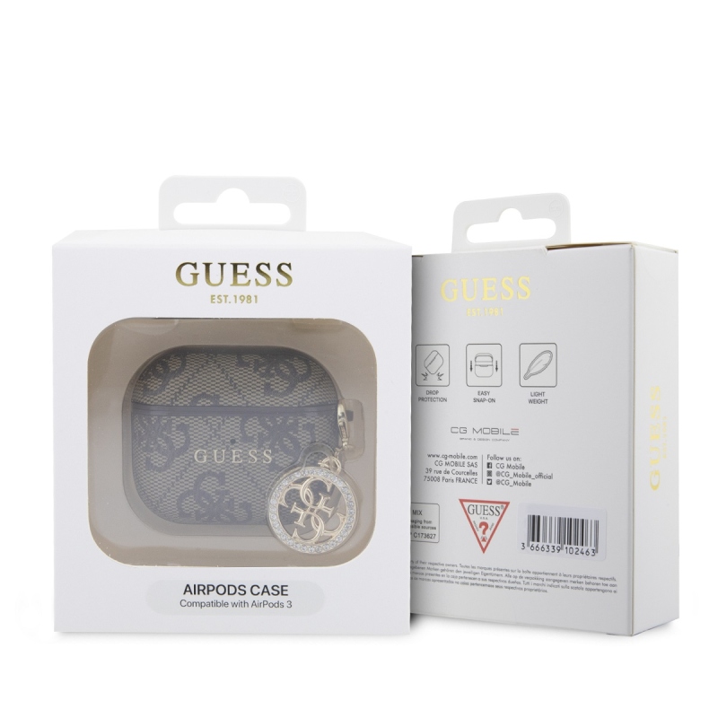 Guess 4G Script PC/PU Charm Puzdro pre AirPods 3 Brown