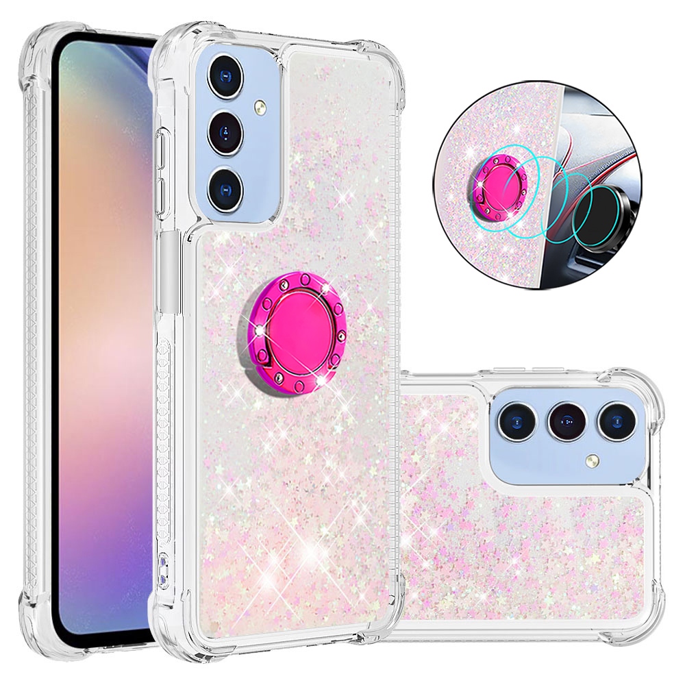 Glitt presýpacie gélový obal s krúžkom na prst na Samsung Galaxy A17 4G/5G - ružový/hviezdičky