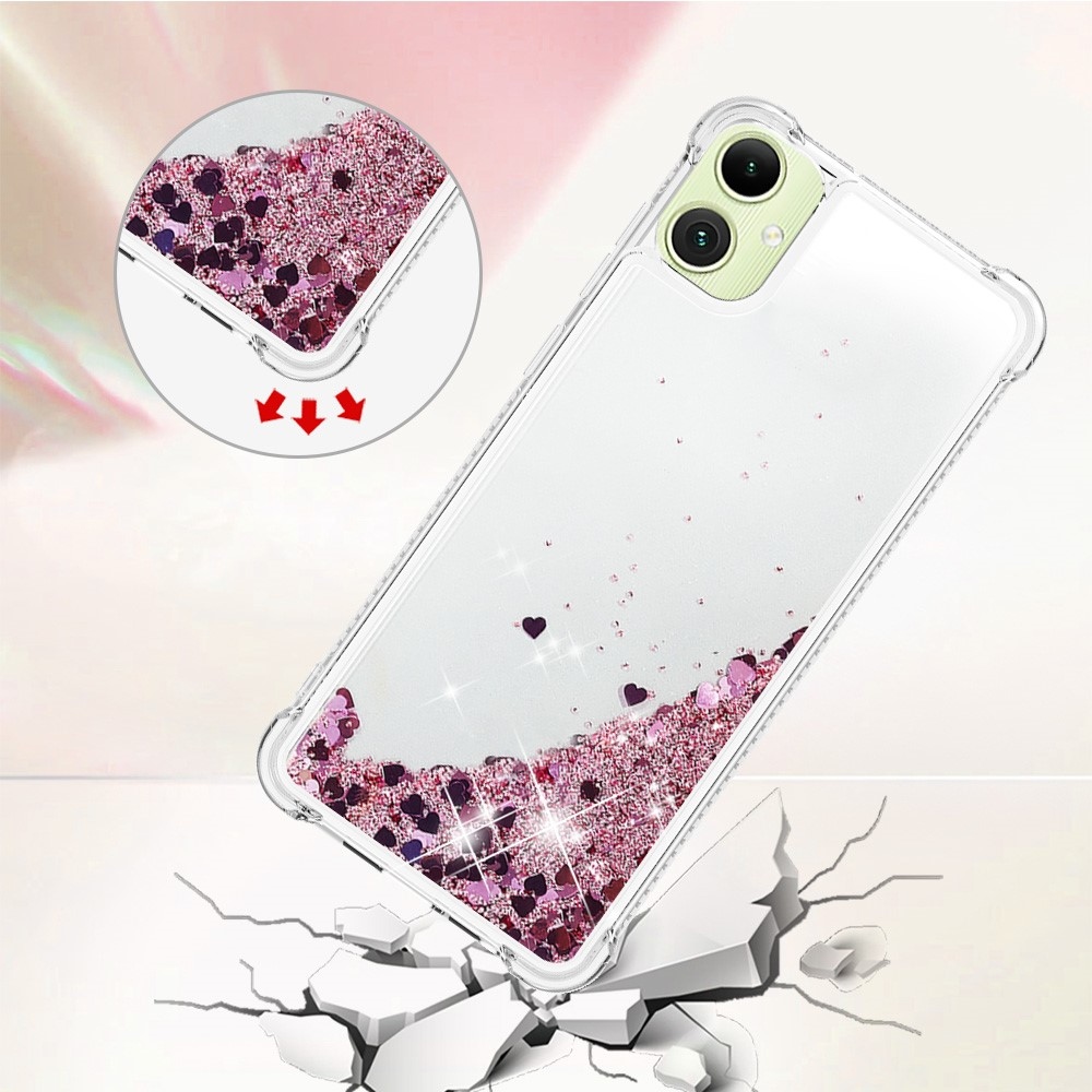 Glitter presýpací gélový obal na Samsung Galaxy A06 4G - ružovozlatý/srdiečka