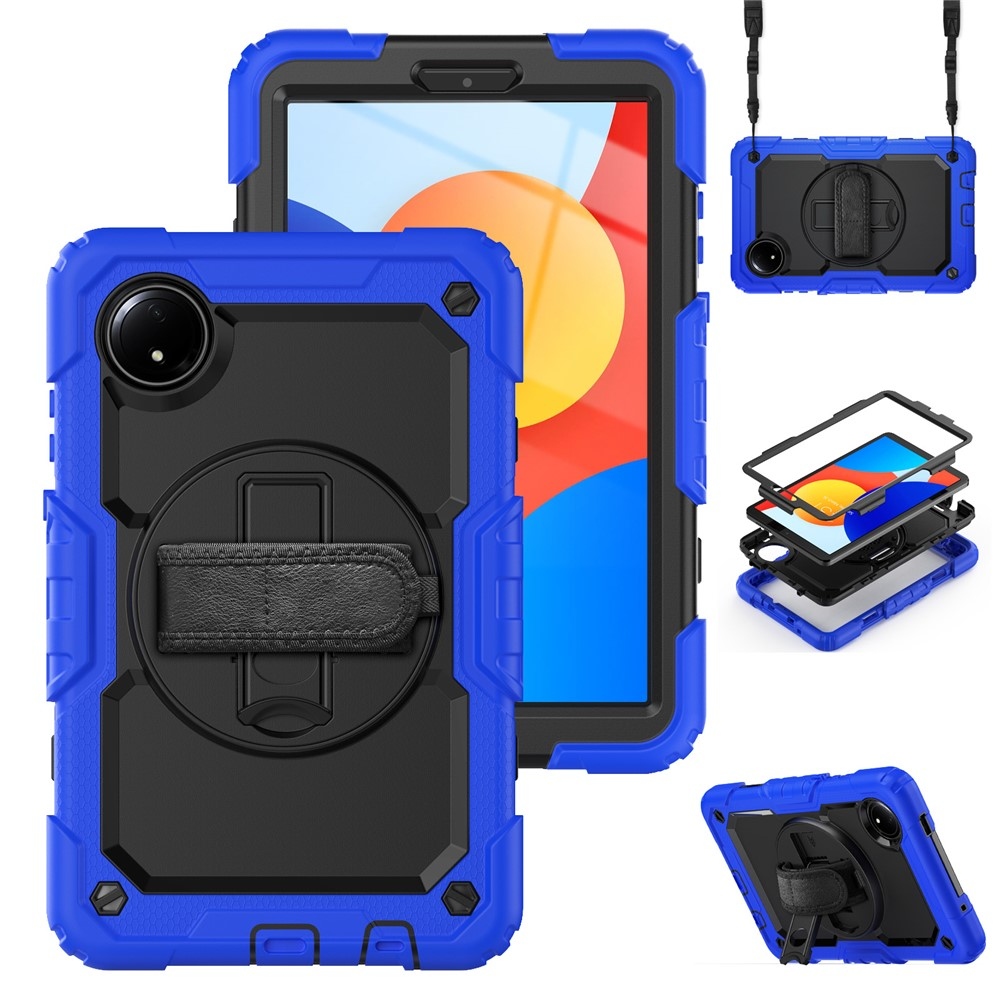 Strap odolný kryt s držiakom na ruku a ramenným popruhom na Xiaomi Redmi Pad SE 8.7 - tmavomodrý