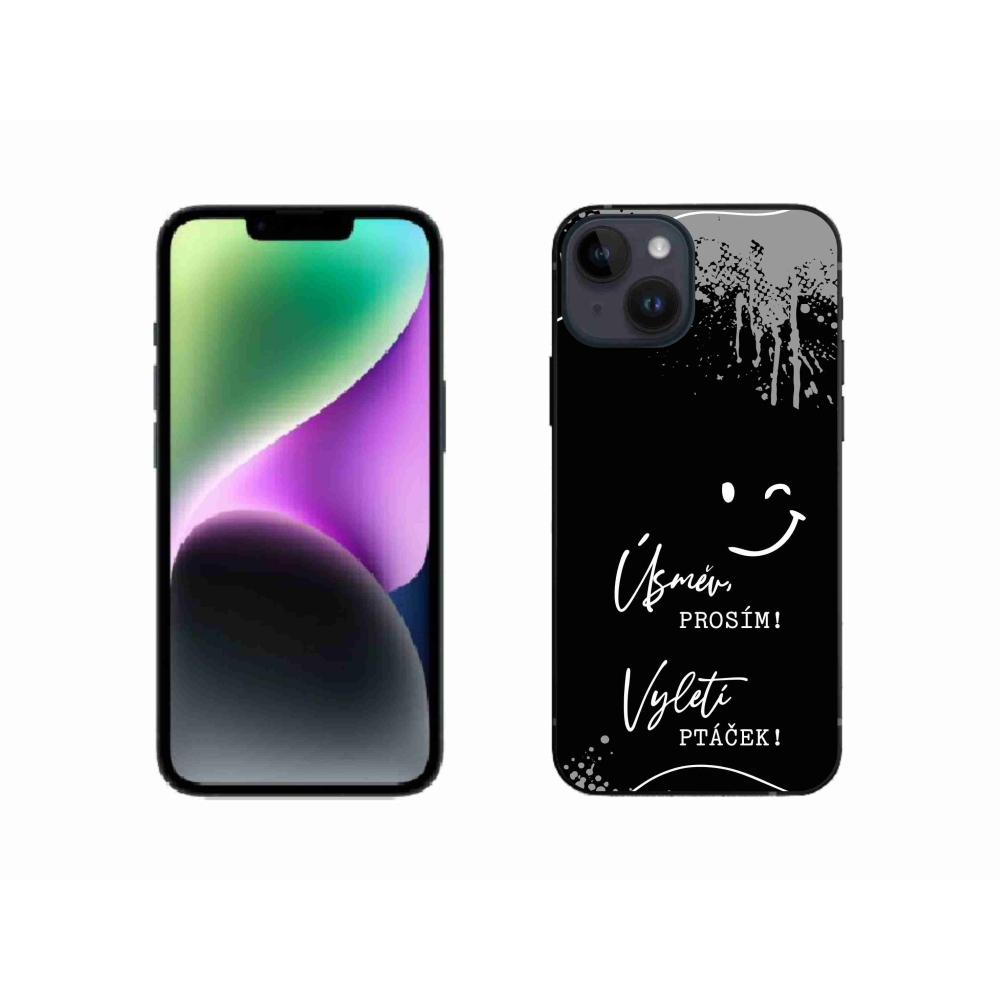 Gélový kryt mmCase na iPhone 14 - vtipný text 4 čierne pozadie