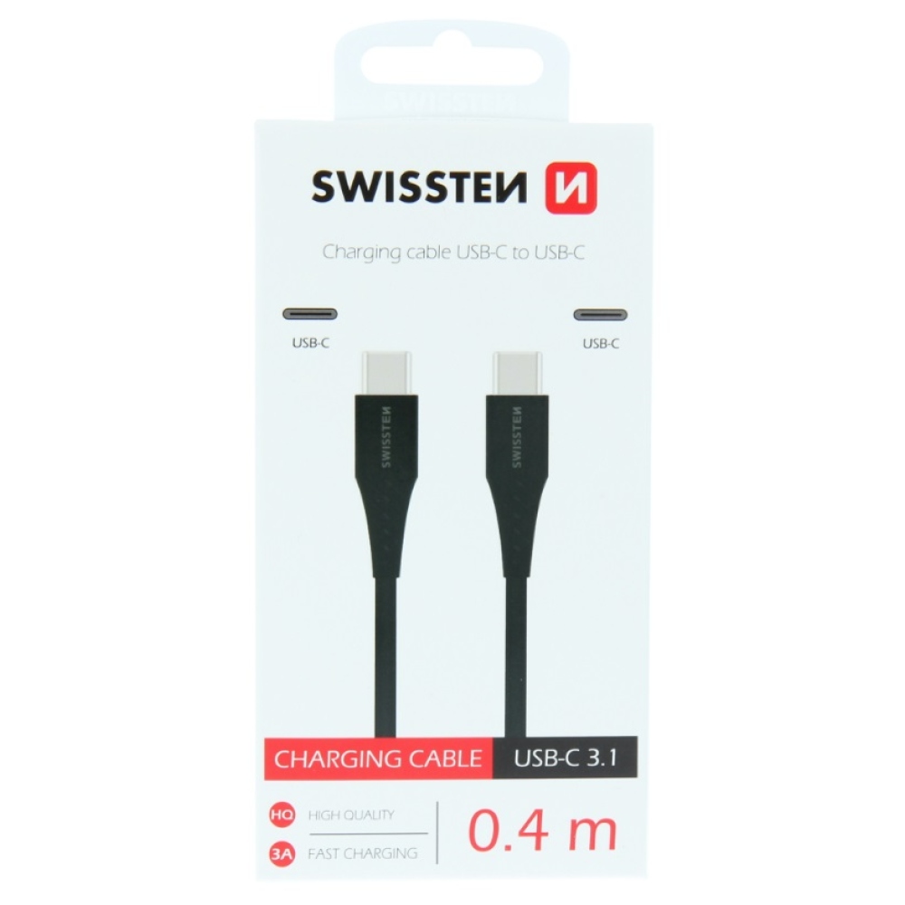 Swissten kábel USB-C/USB-C pre nabíjanie a synchronizáciu 0,4 m - čierny
