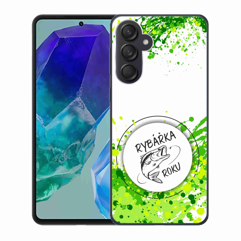 Gélový kryt mmCase na Samsung Galaxy M55 5G - rybárka roku biele pozadie