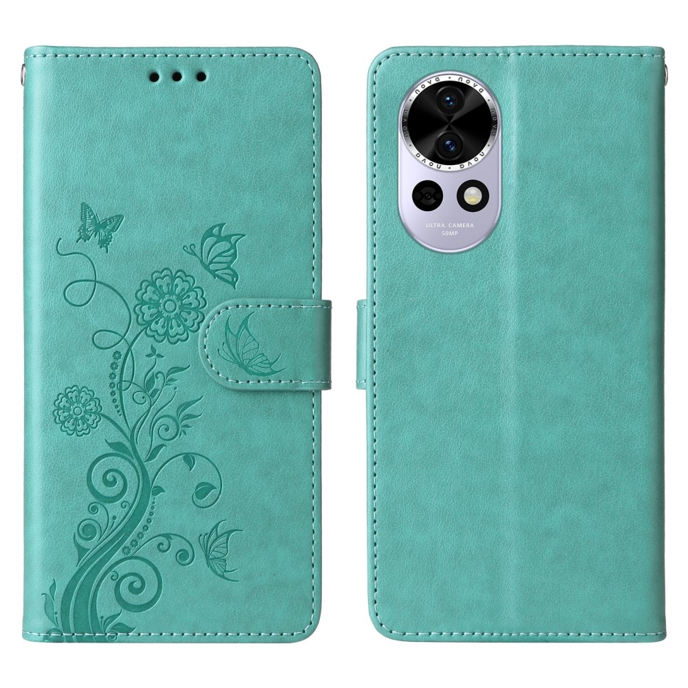 Flowery knižkové puzdro na Huawei Nova 13 5G - modrozelené