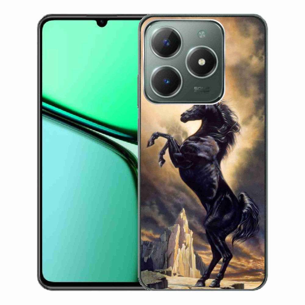 Gélový kryt mmCase na Realme C61 - čierny kreslený kôň