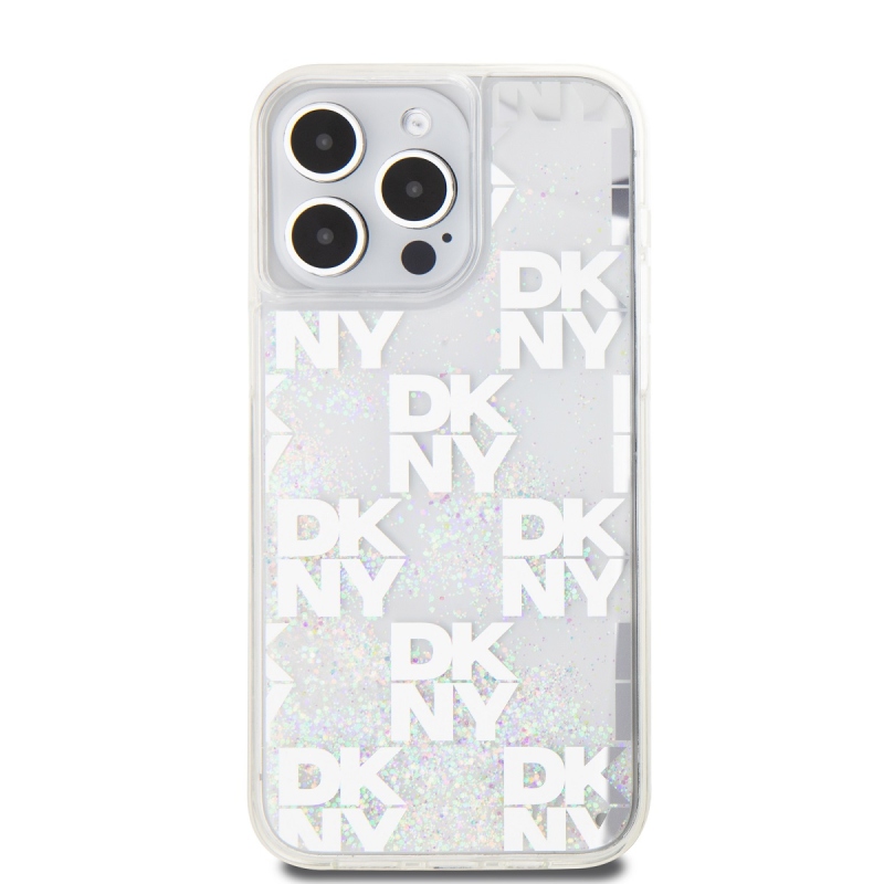 DKNY Liquid Glitter Checkered Pattern Zadný Kryt pre iPhone 15 Pro Max Transparent