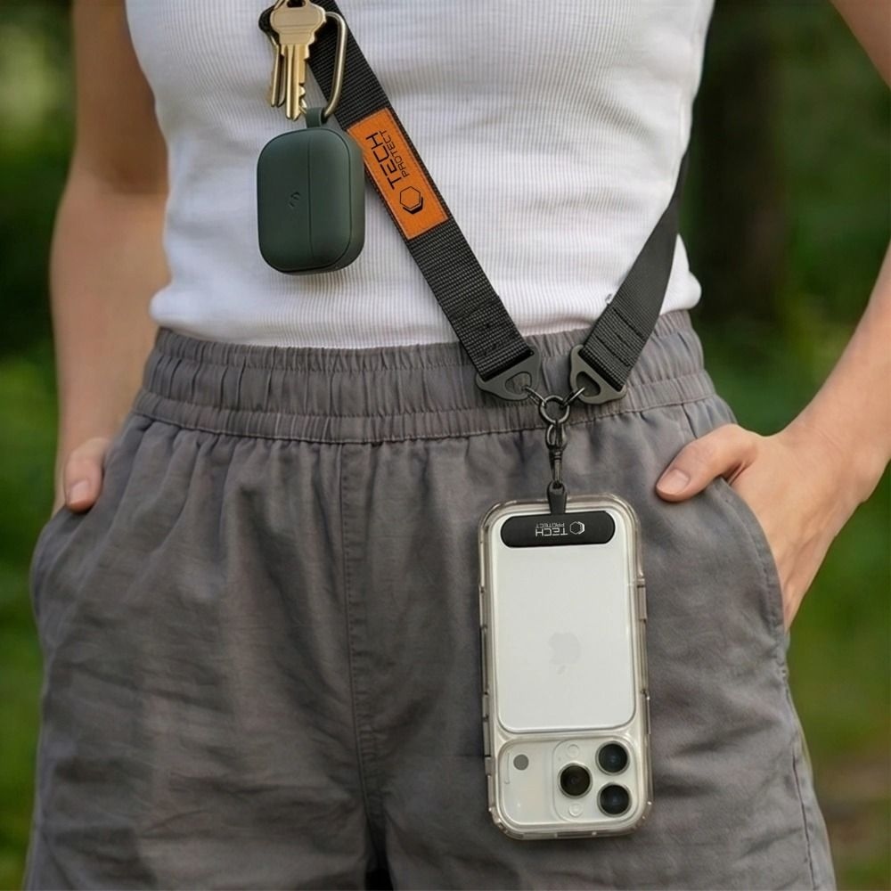 Tech-Protect C9S Rope Crossbody popruh na telefón - čierny/oranžový