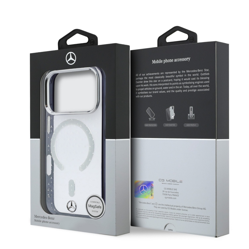 Mercedes PC/TPU Star Pattern MagSafe zadný kryt pre iPhone 18 Pro Max, priehľadný/čierny
